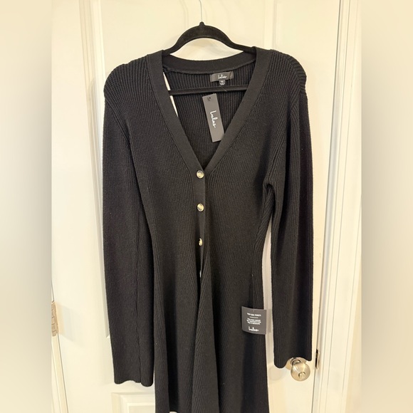 Lulu's Black Ribbed Knit Sweater Dress - Picture 1 of 9